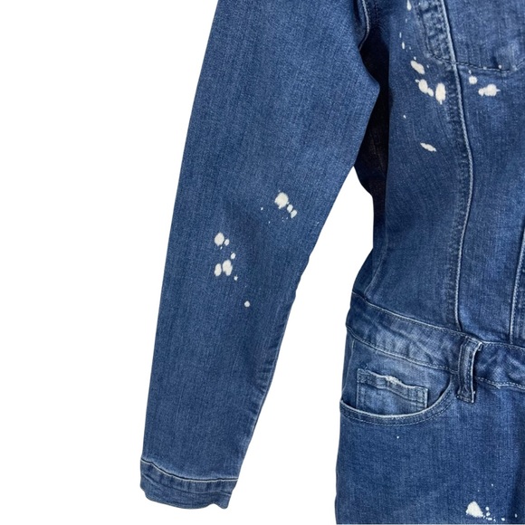 Fashion Nova Distressed Stretch Denim Button Front Dress L Blue Pockets - Picture 5 of 13